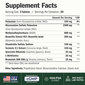 Vimerson Health Glucosamine Chondroitin MSM 1500 mg 90 comprimés emballage