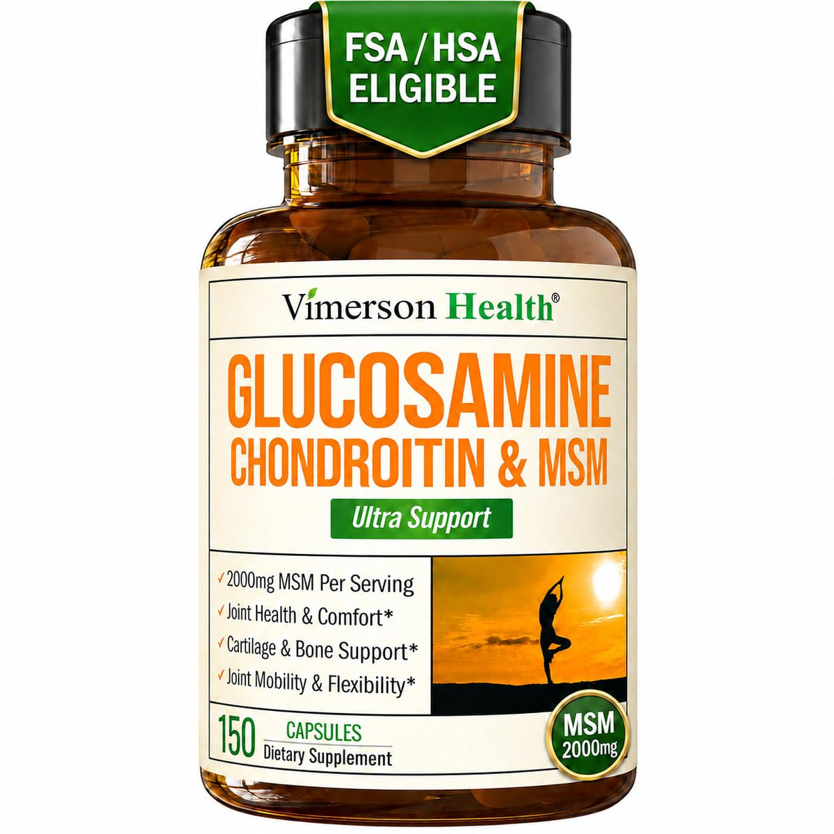 Vimerson Health Glucosamine Chondroitine MSM 150 capsules vue de face