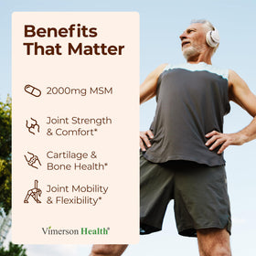 Vimerson Health Glucosamine Chondroitine MSM capsules ouvertes sur une table