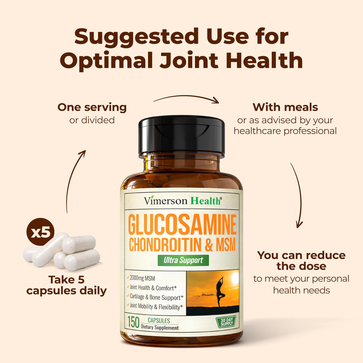 Vimerson Health Glucosamine Chondroitine MSM dans une main