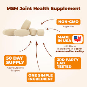 Vimerson Health MSM 2000mg comprimés avec un fond naturel