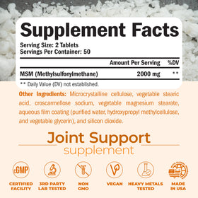 Vimerson Health MSM 2000mg comprimés sur une surface blanche
