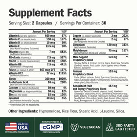 Vimerson Health Multivitamines pour Hommes 60 Capsules - étiquette