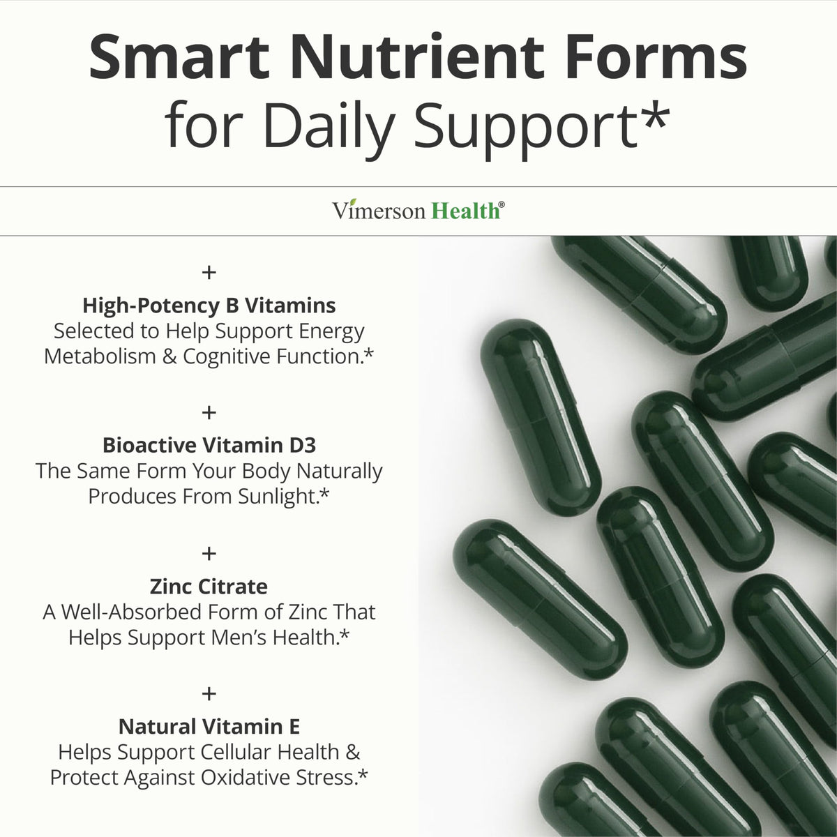 Vimerson Health Multivitamines pour Hommes capsules à côté d'un repas