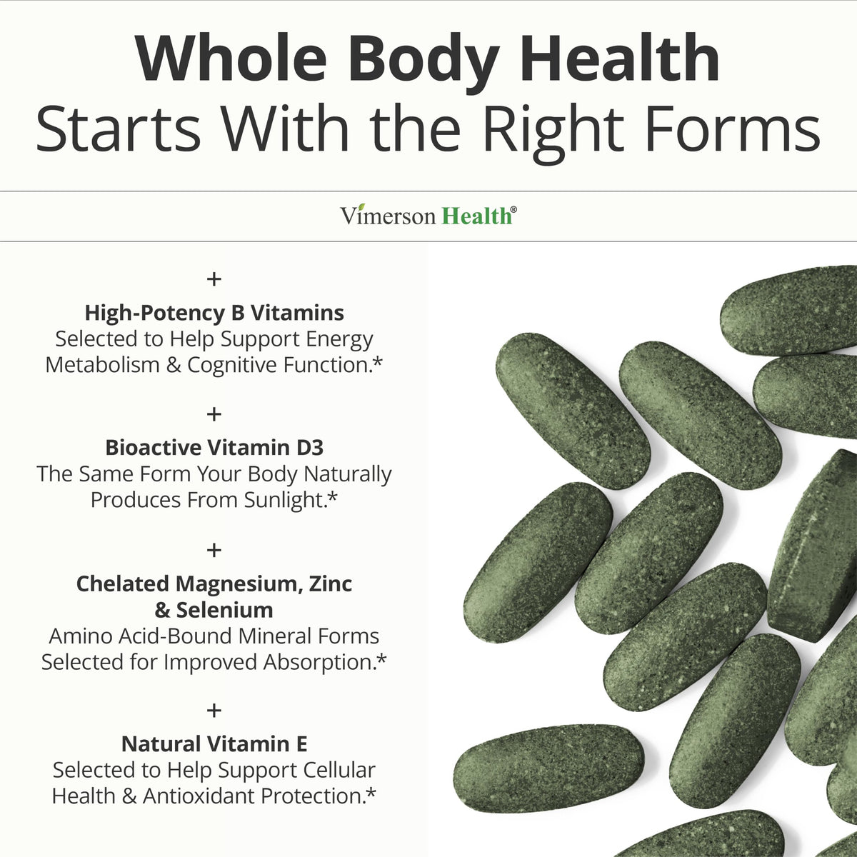 Vimerson Health Multivitamines Végétaliennes - vue de côté du flacon