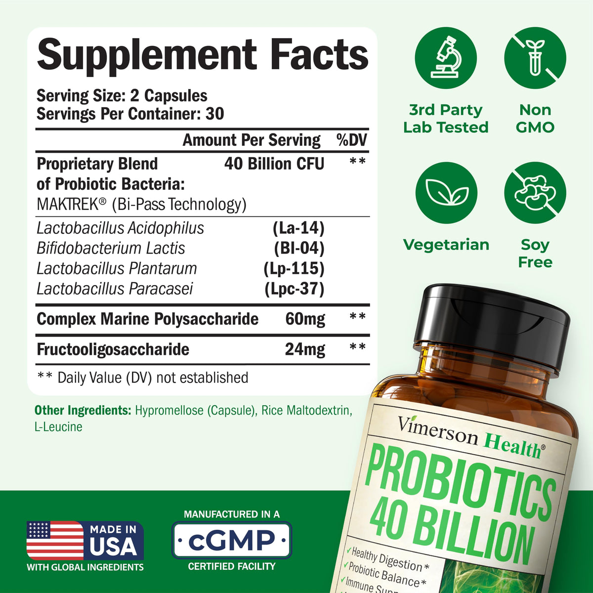Vimerson Health Probiotiques ingrédients et informations nutritionnelles