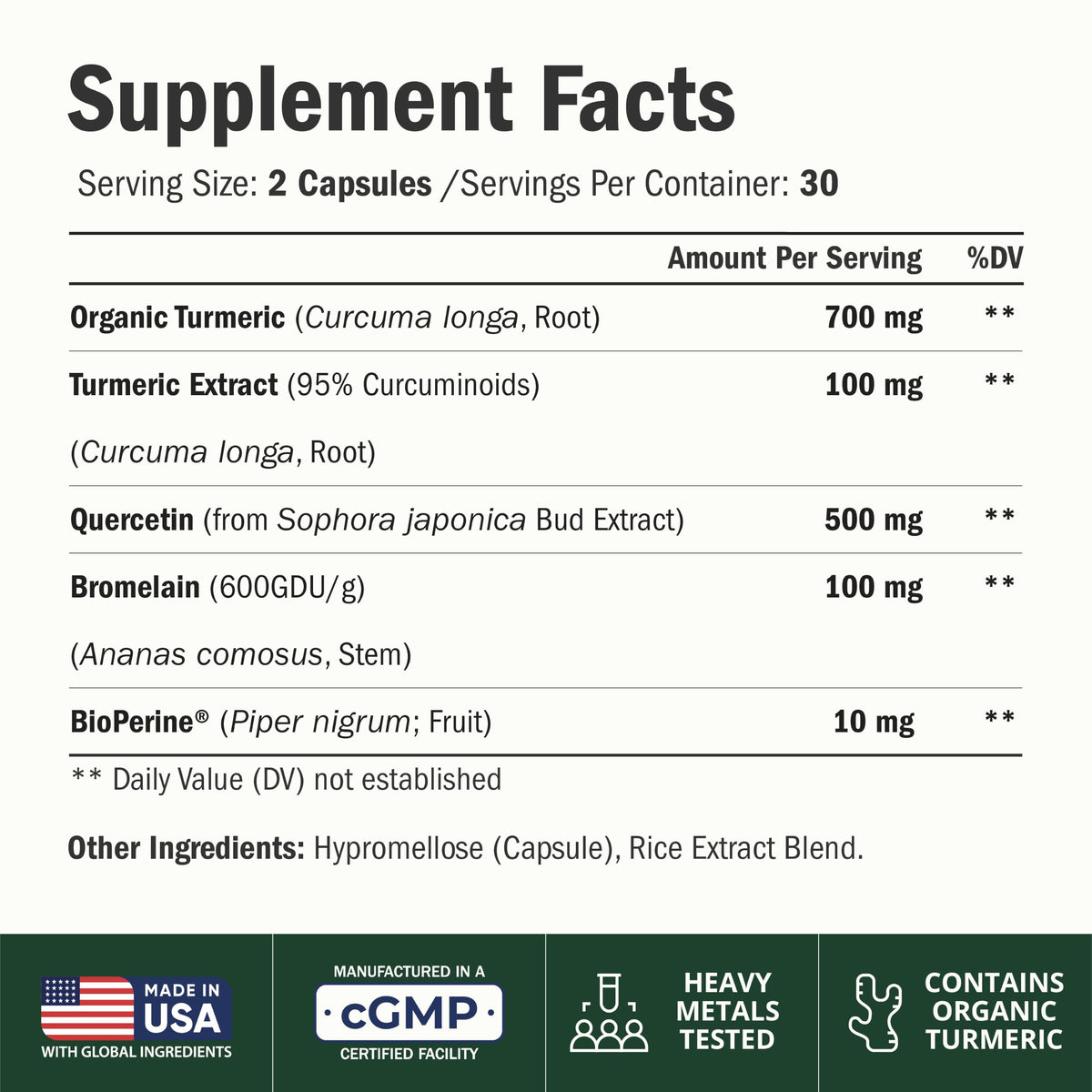 Vimerson Health Quercétine 500mg capsules side view