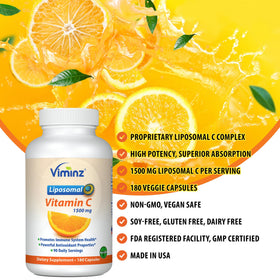Viminz Vitamine C Liposomale 1500mg 180 capsules ouvertes