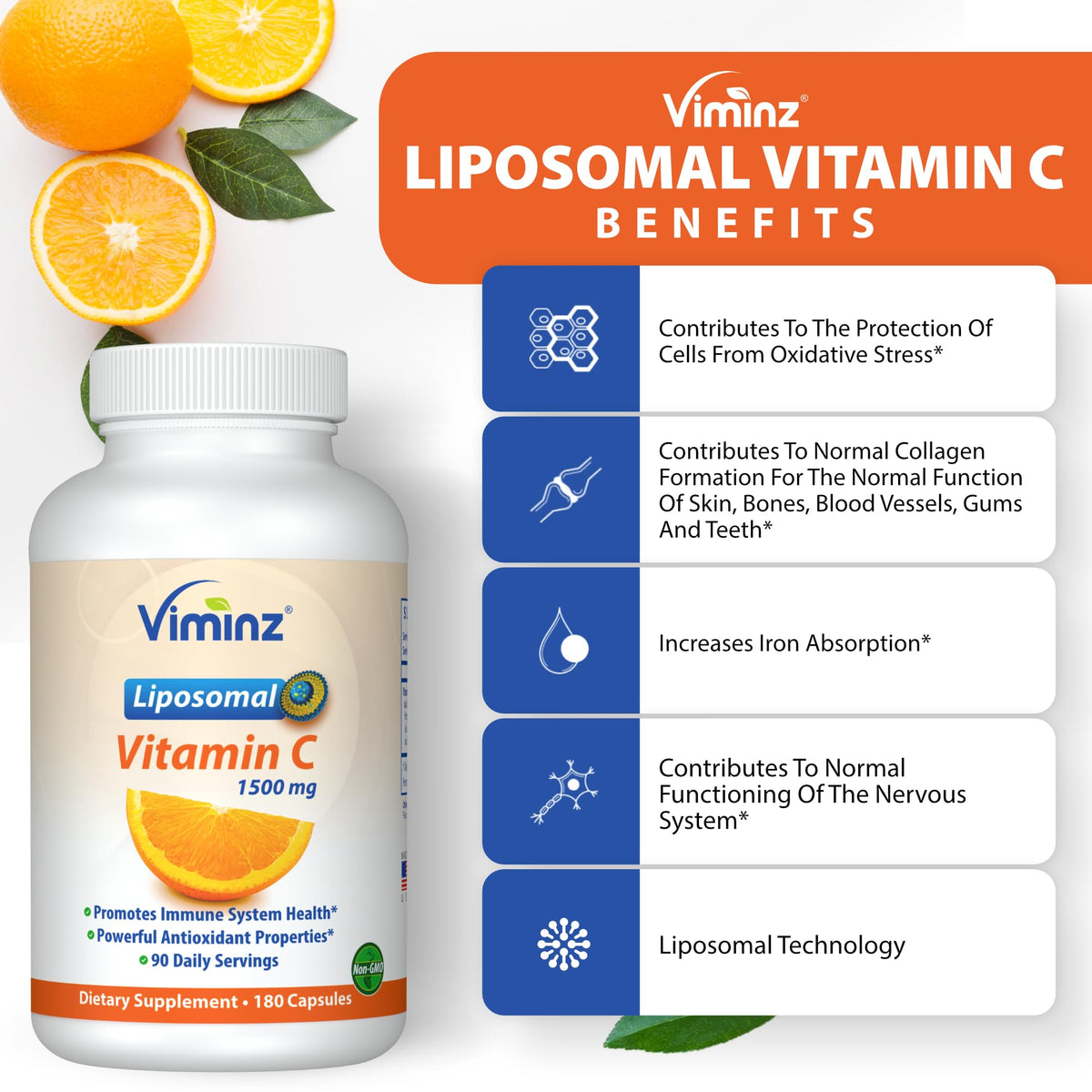 Viminz Vitamine C Liposomale 1500mg 180 capsules vue arrière