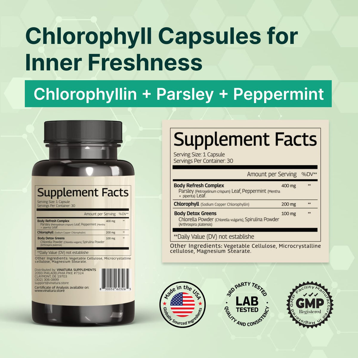 VINATURA Complément Déodorant avec chlorophylle - Détails de l'emballage