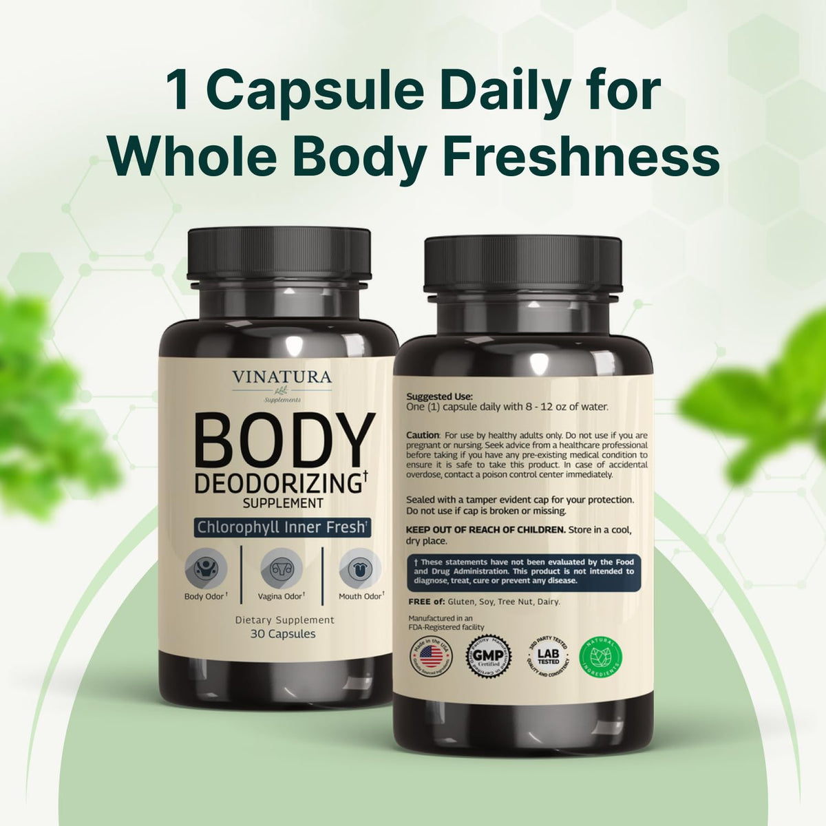 VINATURA Complément Déodorant - Capsules sur une surface en bois