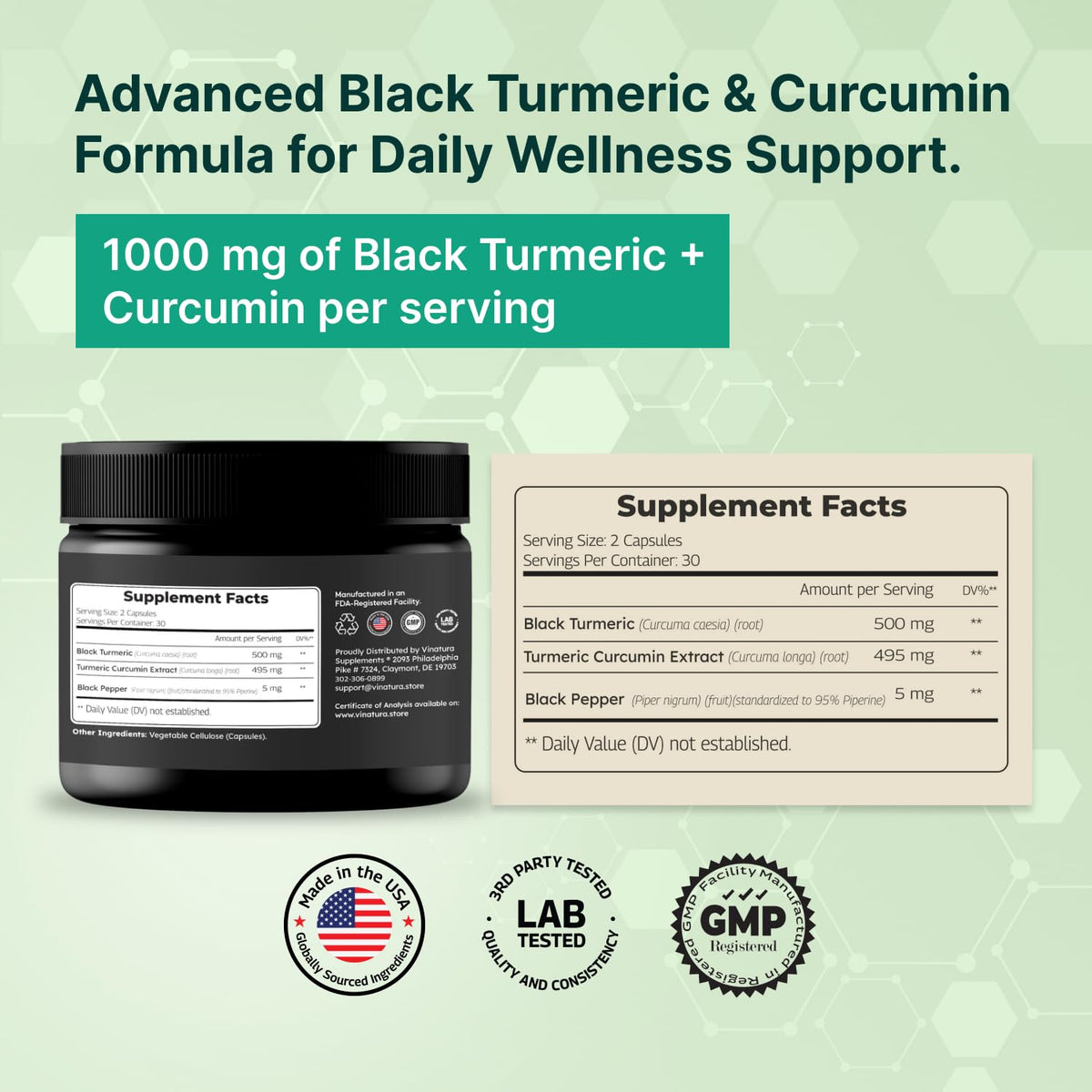 VINATURA Curcuma Noir capsules à l'intérieur de l'emballage