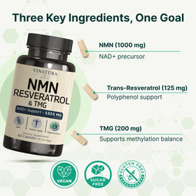 VINATURA NMN Complex 1325MG capsules in hand