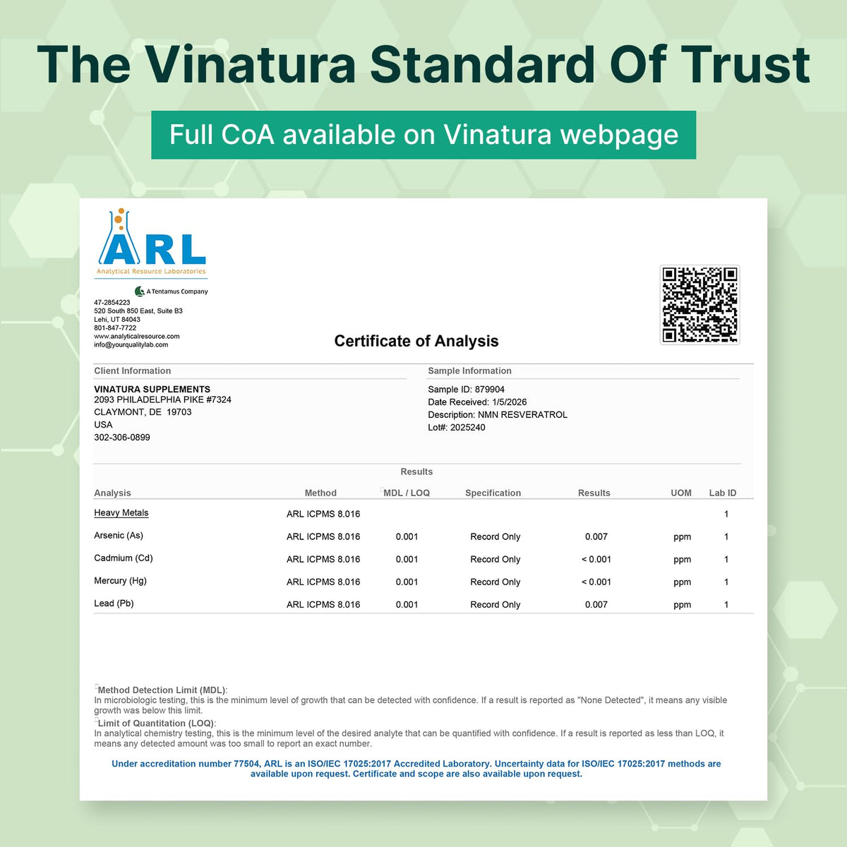 VINATURA NMN Complex 1325MG displayed with leafy background