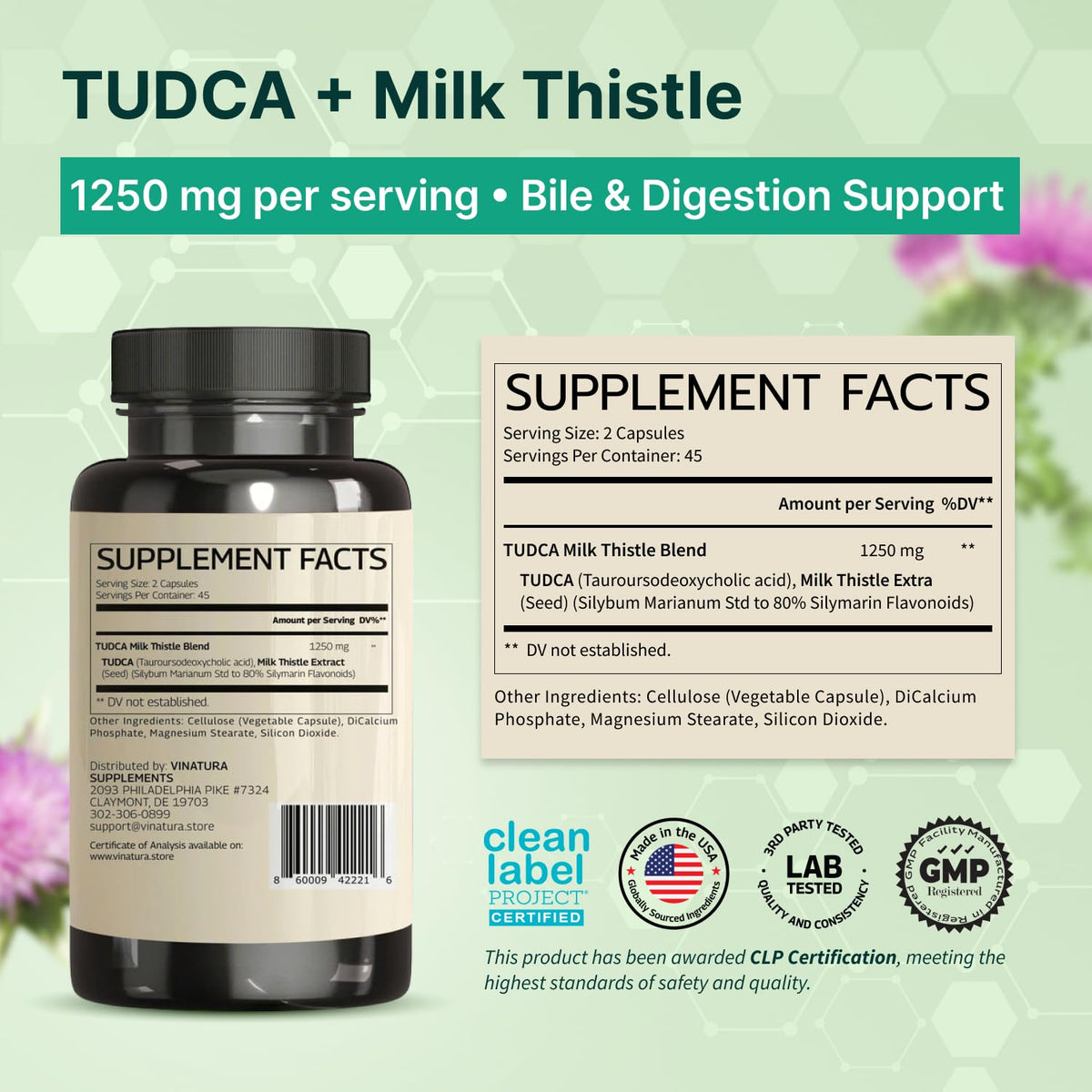 VINATURA TUDCA Chardon-Marie 1250mg étiquetage