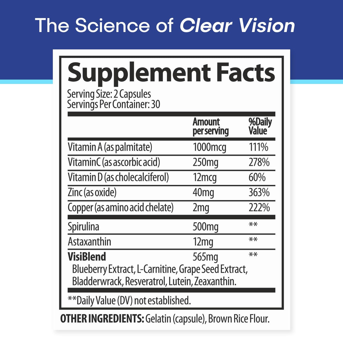 VisiUltra 60 Capsules - Détails des nutriments
