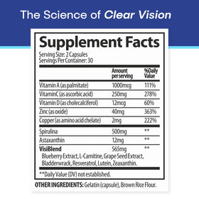 VisiUltra 60 Capsules - Détails des nutriments