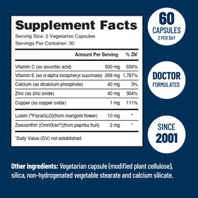 VisiVite Luteine 60 capsules avec étiquettes nutritionnelles