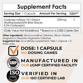 Visuel des capsules de champignon Cordyceps Nootropics Depot, format 10:1