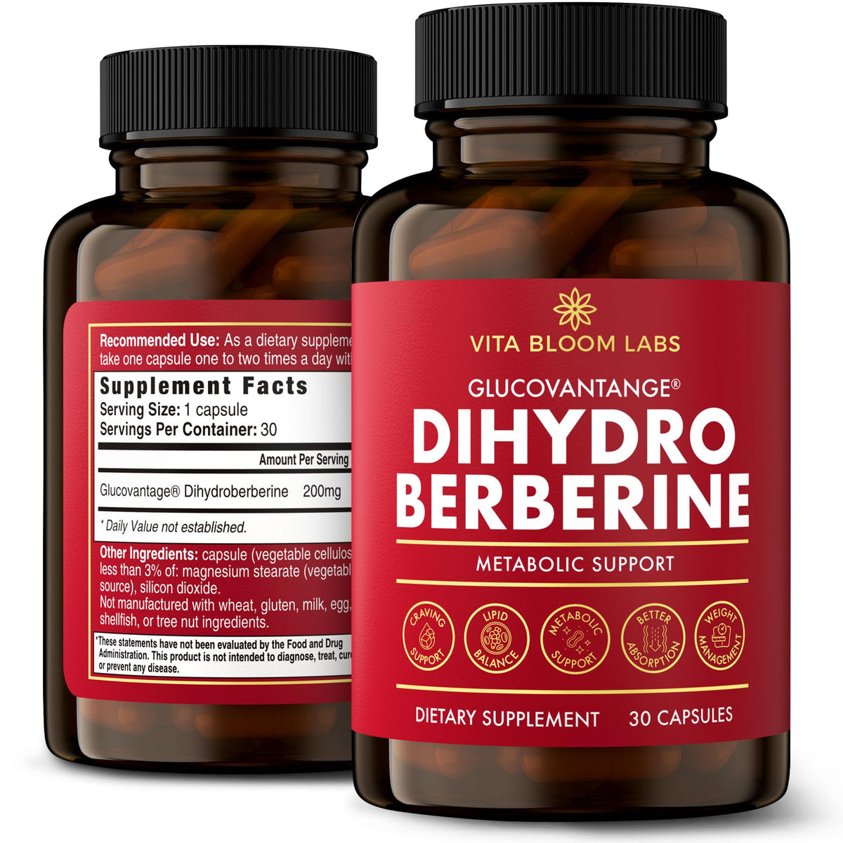 Vita Bloom Labs GlucoVantage Dihydroberberine 200mg bouteille vue avant