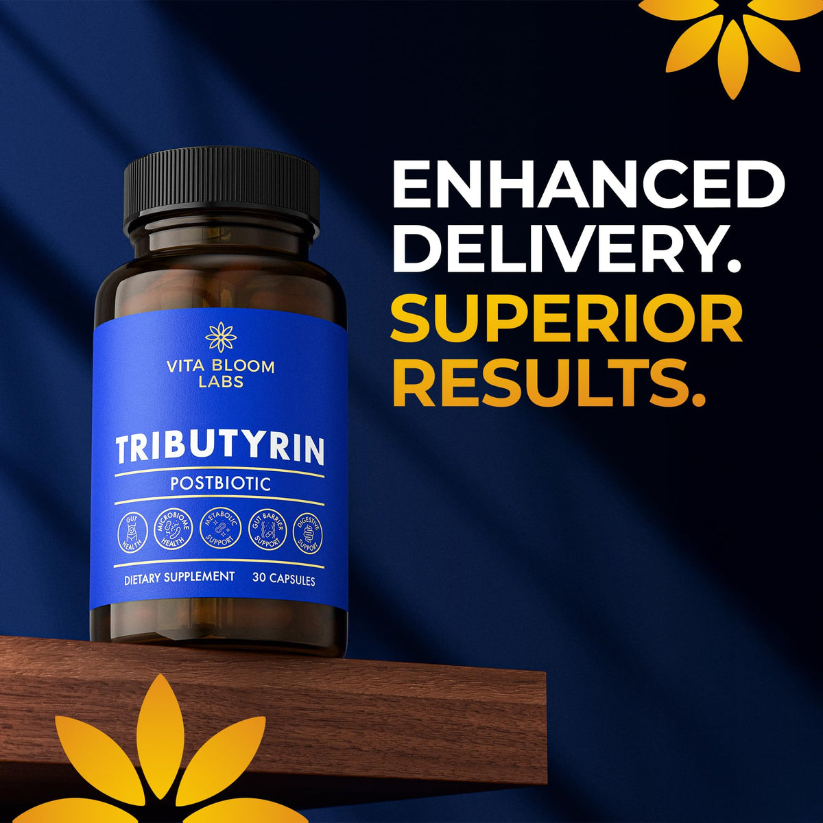 Vita Bloom Labs Tributyrin sur fond neutre