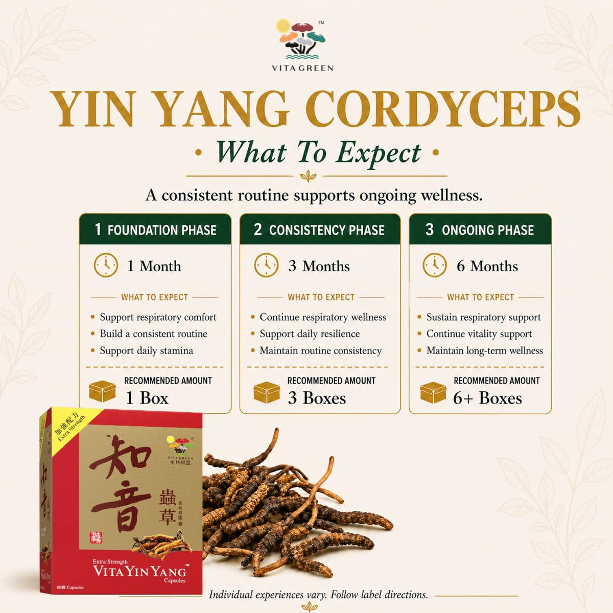 Vita Green Mycélium de Cordyceps Yin Yang - flacon sur un fond naturel