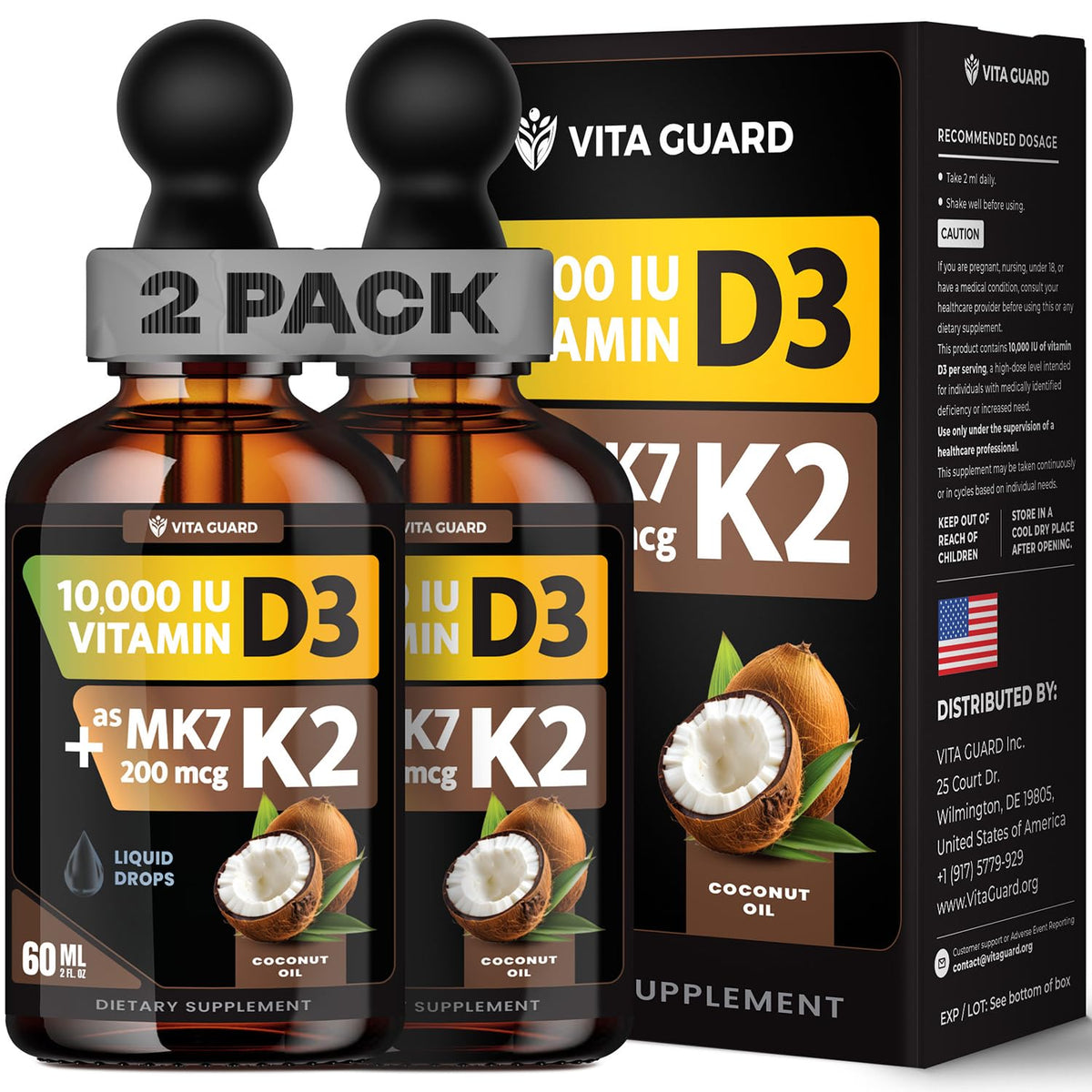 Vita Guard D3 K2 liquide 10 000 UI flacon de 60 ml
