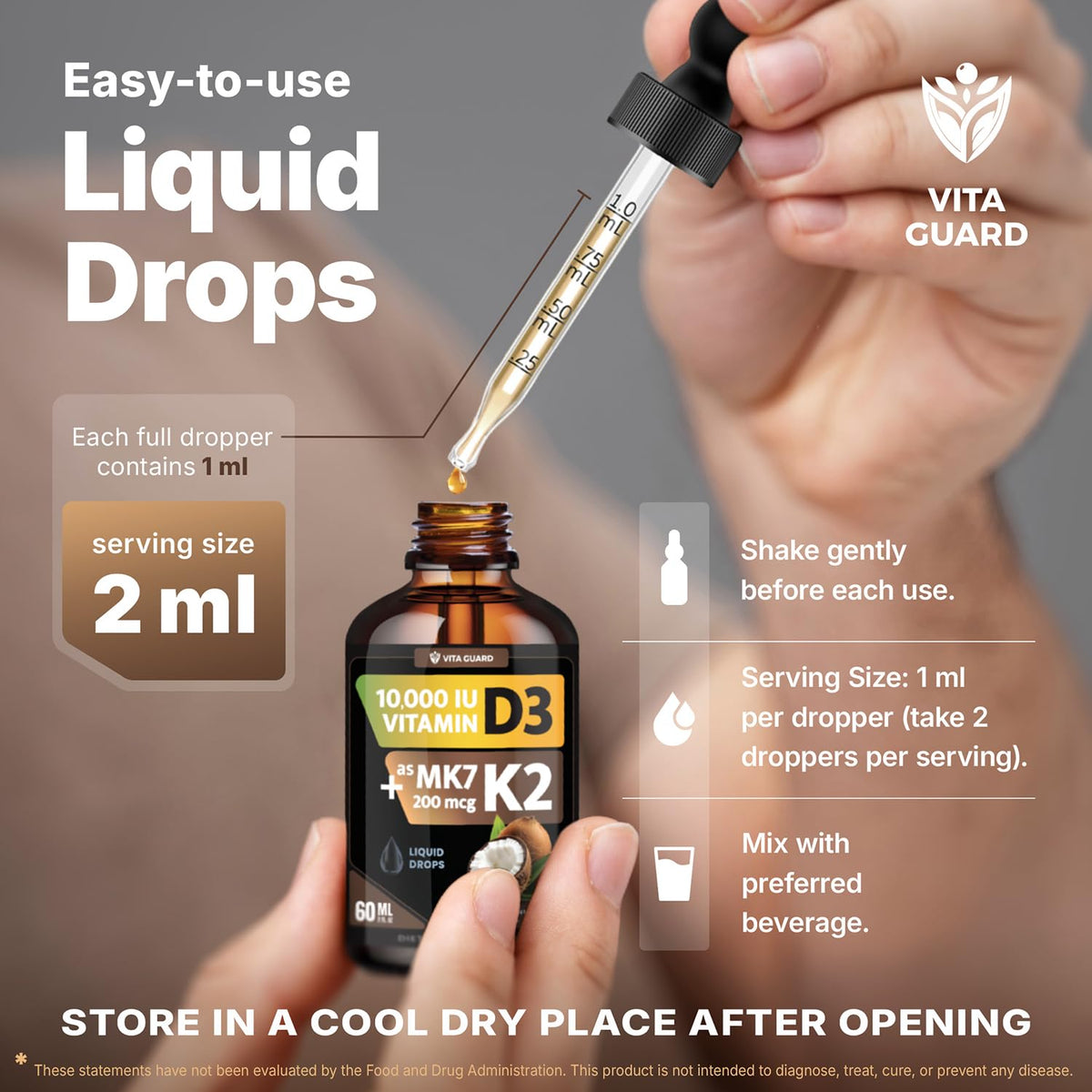 Vita Guard D3 K2 liquide gouttes en utilisation