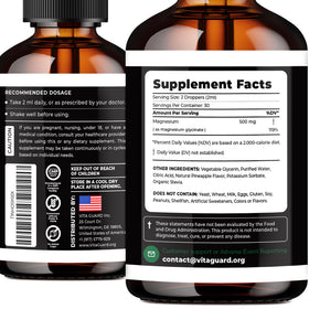 Vita Guard flacon de magnésium glycinate 500mg avec compte-gouttes
