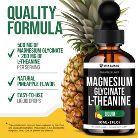 Vita Guard gouttes de magnésium glycinate 500mg en verre avec compte-gouttes