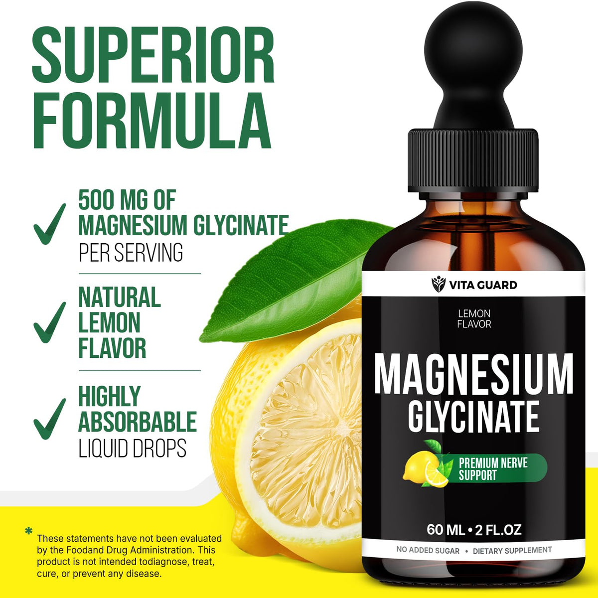 Vita Guard Gouttes de Magnésium Glycinate 500mg, étiquette et informations nutritionnelles