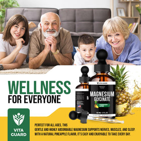 Vita Guard magnésium glycinate 500mg liquide à l'arrière-plan d'une cuisine
