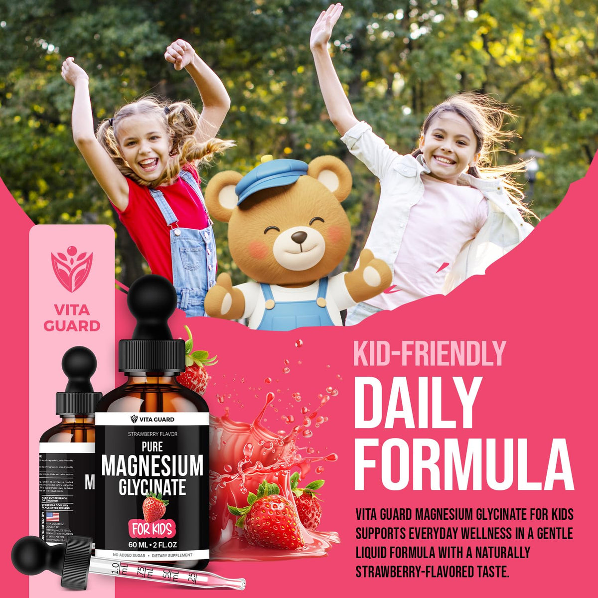 Vita Guard magnésium glycinate flacon ouvert avec gouttes