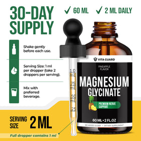 Vita Guard magnésium glycinate liquide 500mg étiquette et ingrédients