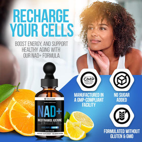 Vita Guard NAD+ 1000mg gouttes en action avec un verre