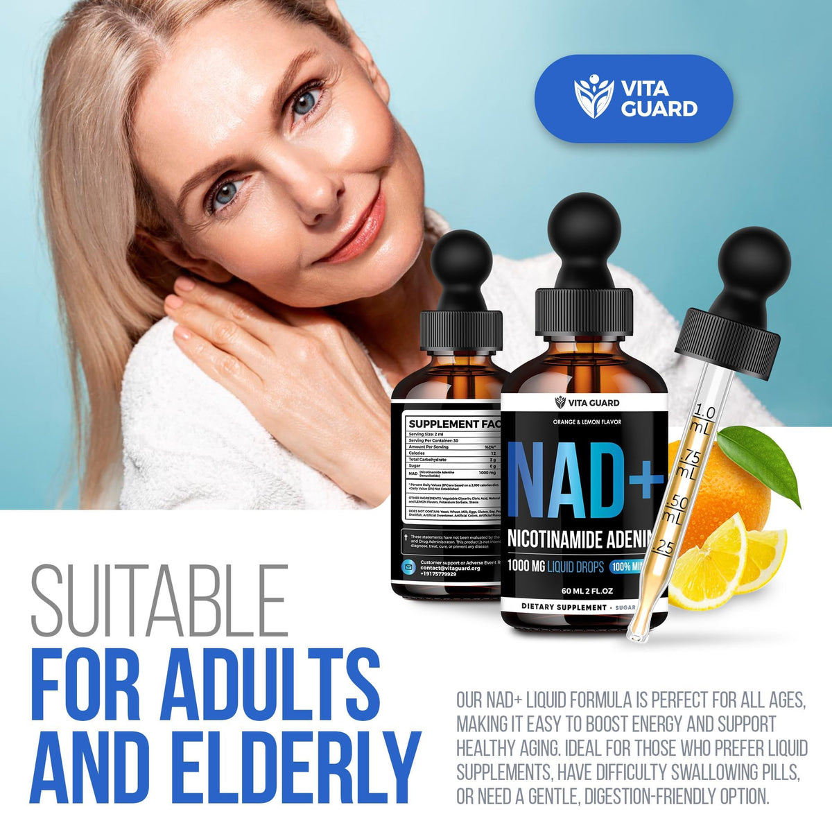 Vita Guard NAD+ 1000mg liquide gouttes ouvert