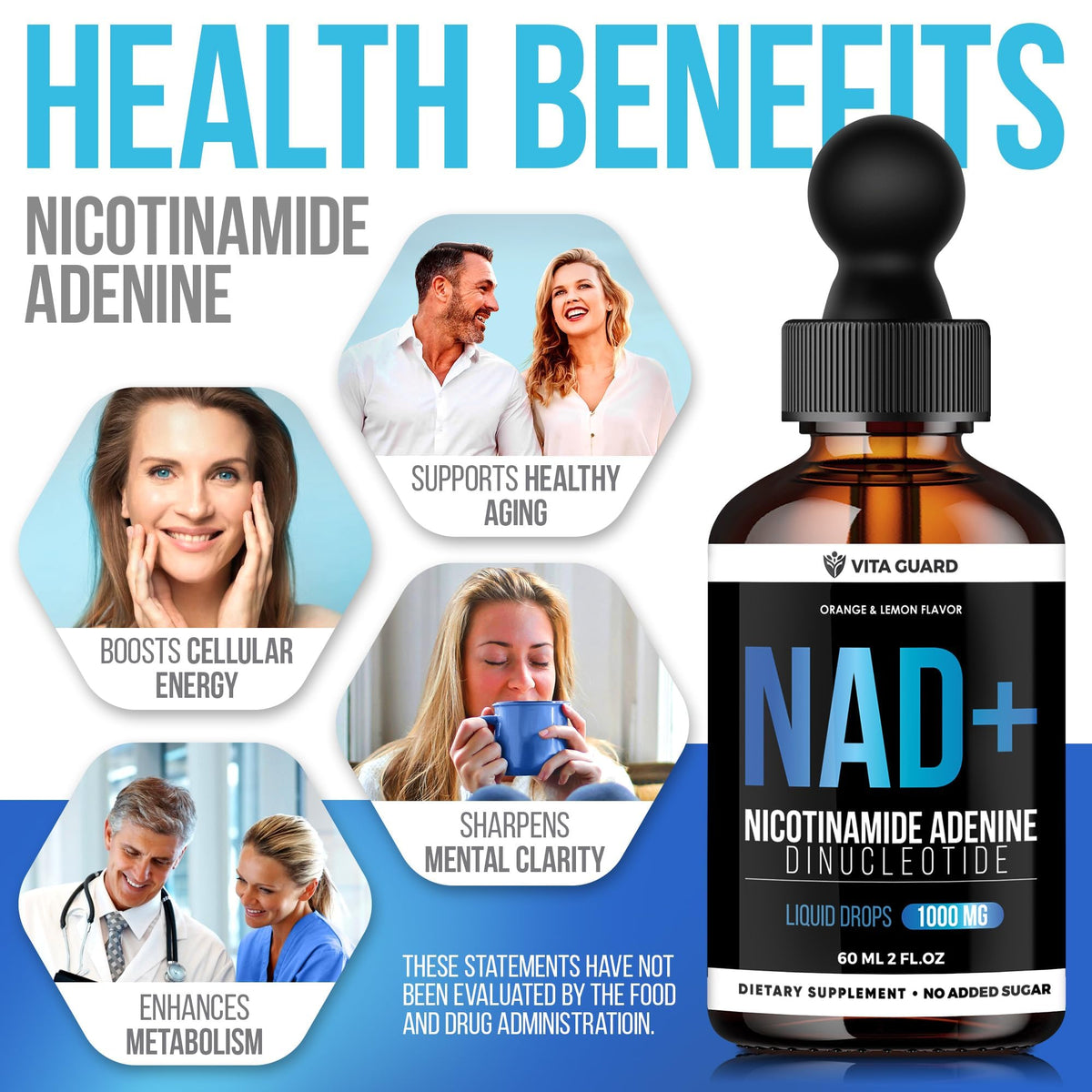 Vita Guard NAD+ 1000mg liquide gouttes sur une table