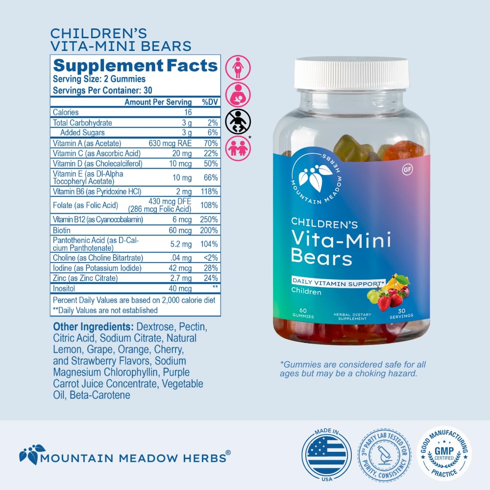 Vita-Mini Bears gummies with fruits background
