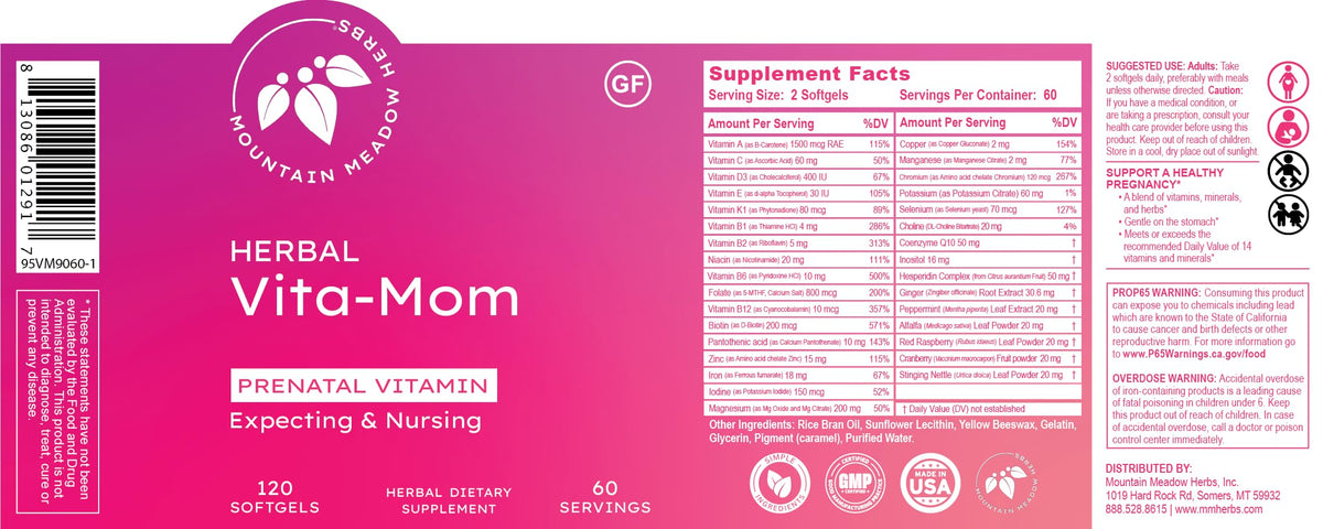 Vita-MOM Complément Alimentaire Prénatal gélules sur une table en bois