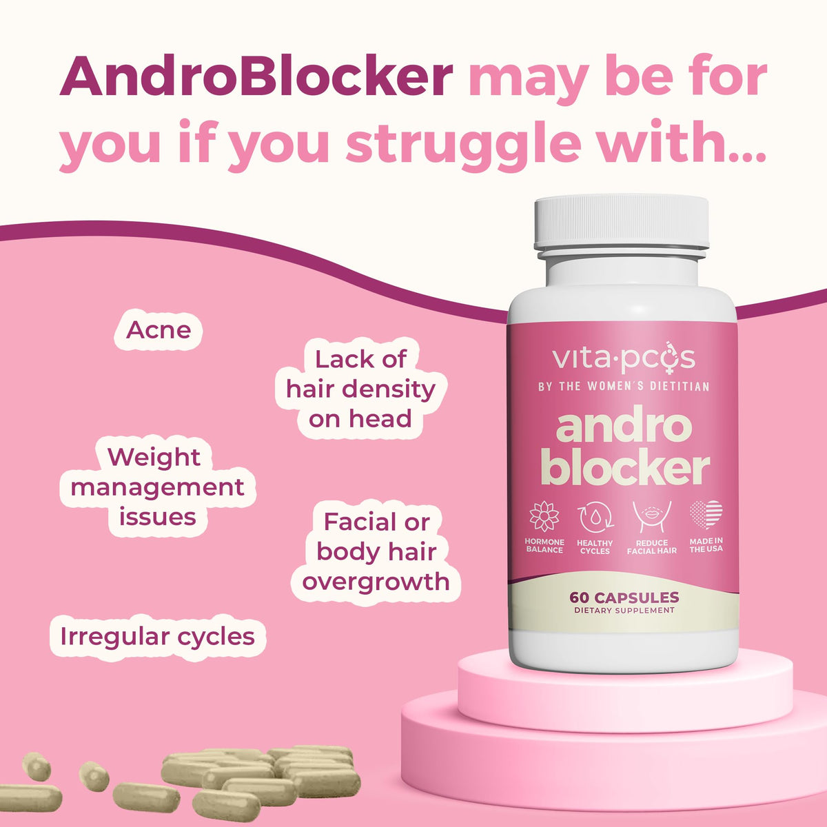 VITA-PCOS Complément Alimentaire 8-en-1 Femme capsules sur fond blanc
