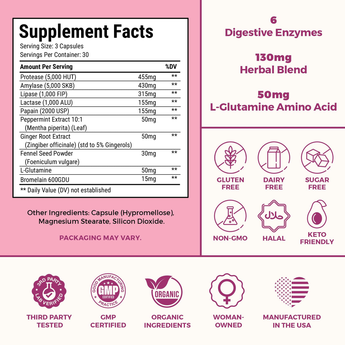 VITA-PCOS Compléments Alimentaires Multi-Enzymes 90 Capsules avec étiquette détaillée