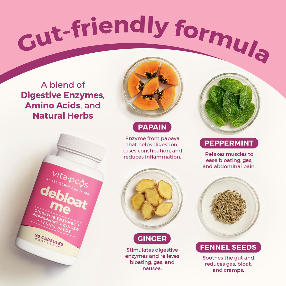 VITA-PCOS Compléments Alimentaires Multi-Enzymes 90 Capsules vue de côté