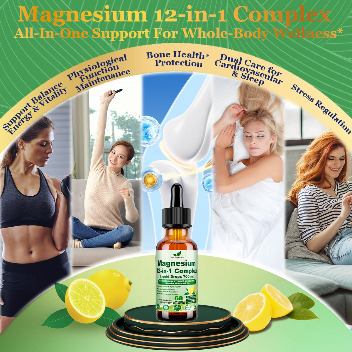 Vita PLynxera Complexe de Magnésium Liquide 12-en-1 flacon ouvert