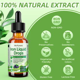 Vita Plynxera Fer Liquide 60ml, gouttes dans un verre