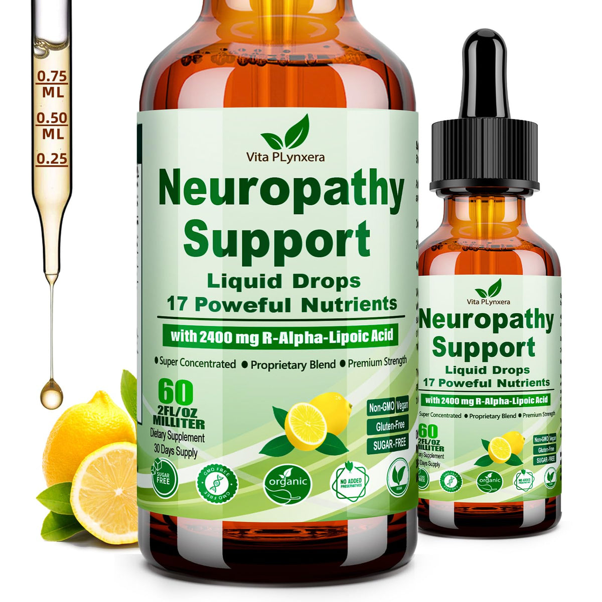 Vita PLynxera gouttes liquides pour la neuropathie, flacon de 2400mg R-ALA