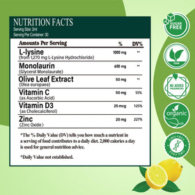 Vita PLynxera L-Lysine sur une table avec des fruits