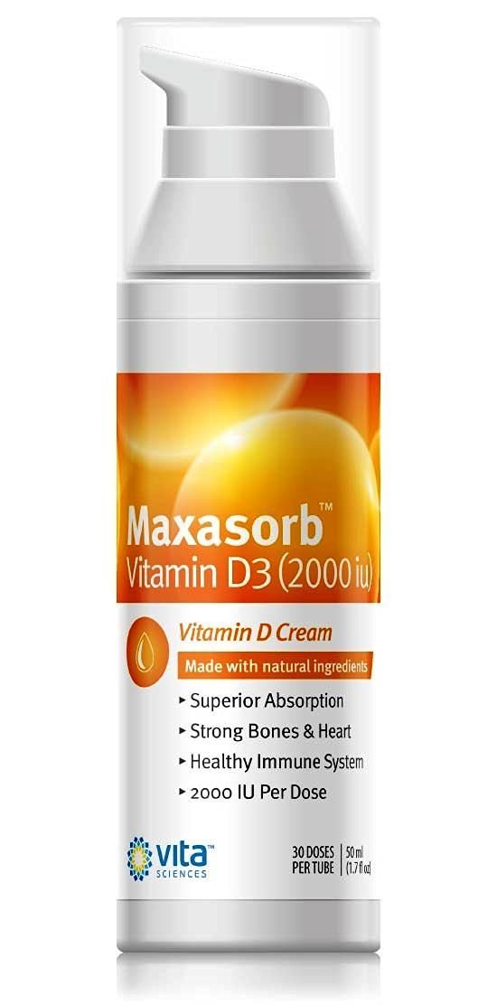 Vita Sciences Crème Maxasorb Vitamine D3 2000 UI application sur la peau