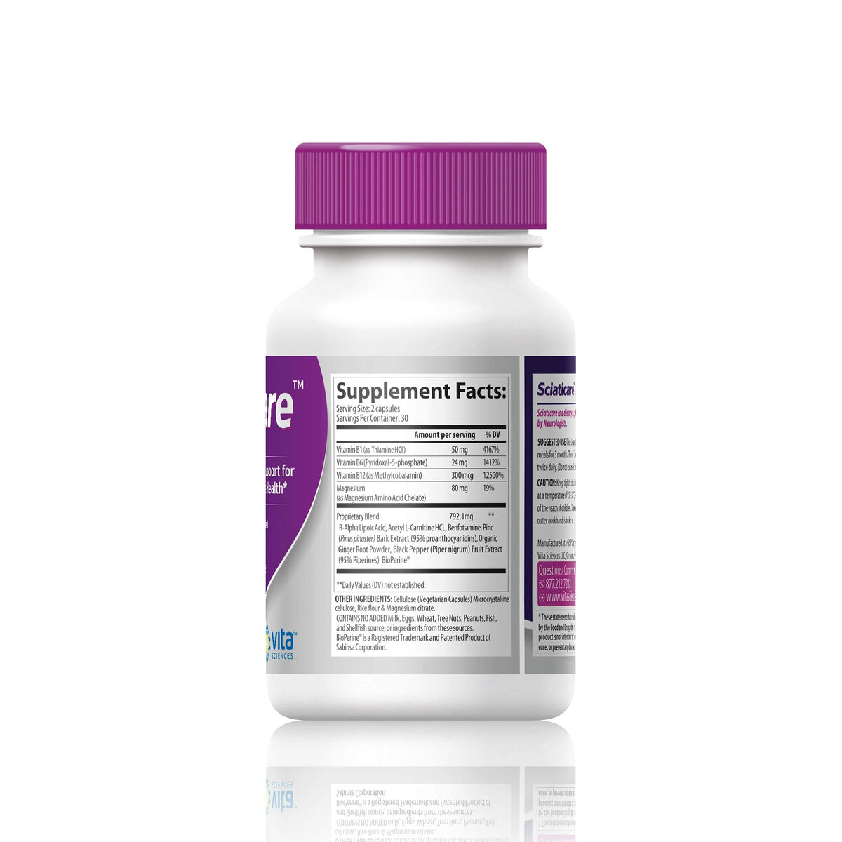 Vita Sciences Sciaticare 60 Capsules avec ingrédients clés à côté