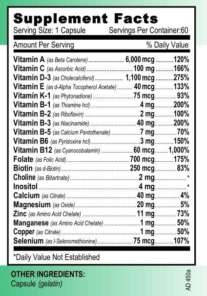Vita4Life ADEK 60 capsules affichant l'étiquette