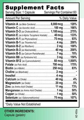 Vita4Life ADEK 60 capsules affichant l'étiquette